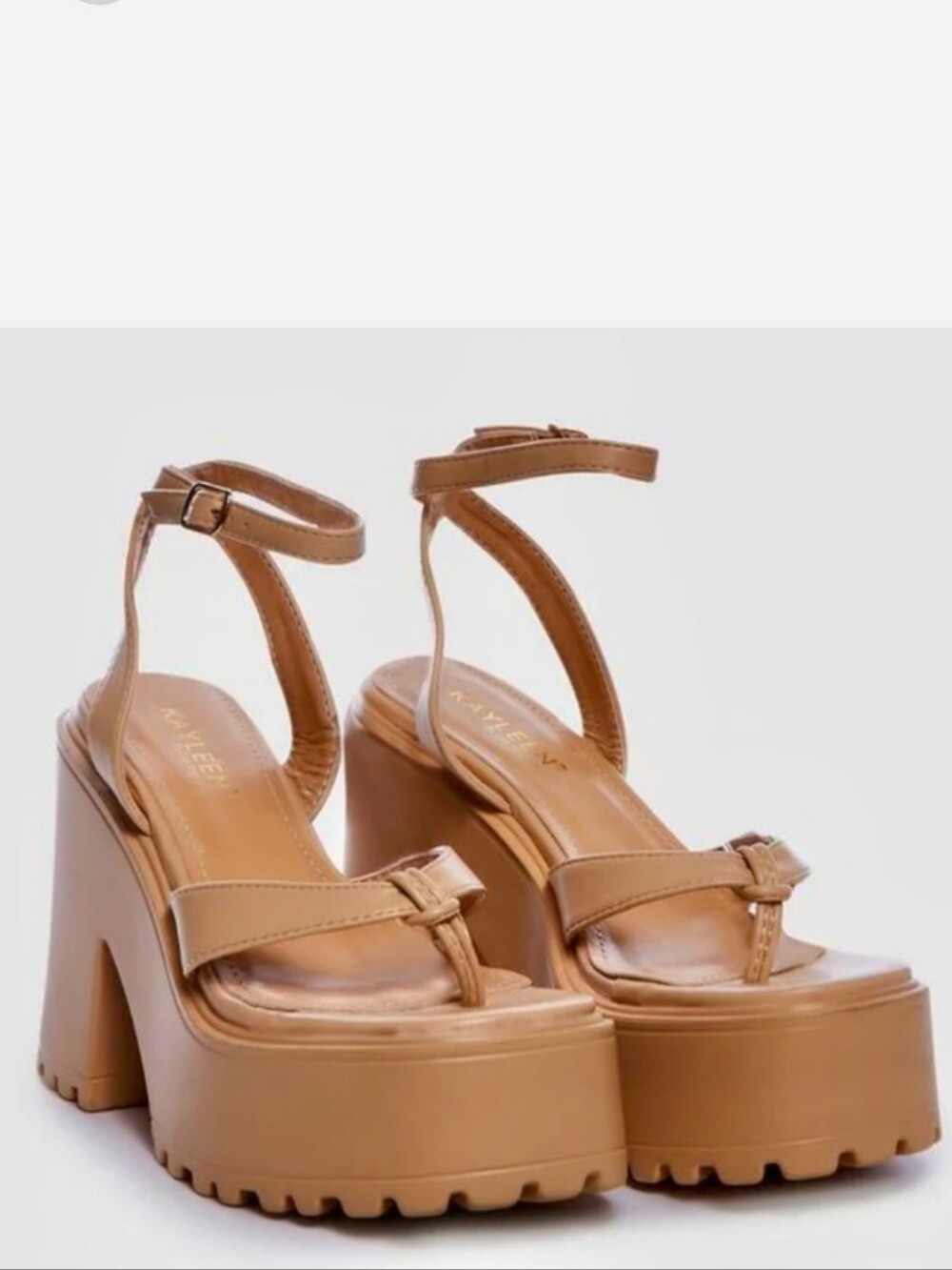 KAYLEEN by Los Angeles Platform Sandals in Tan Faux Leather - Women